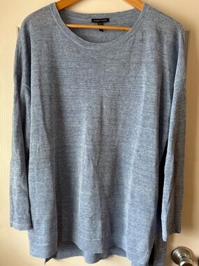 Eileen Fisher Heathered Light Blue Linen Crewneck Sweater, Classic Style!